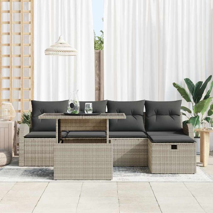 vidaXL - Tuinbank - Set - 6 - st - Lichtgrijs - poly - rattan