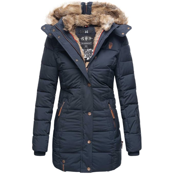 Marikoo dames winterjas met capuchon & imitatiebont voering