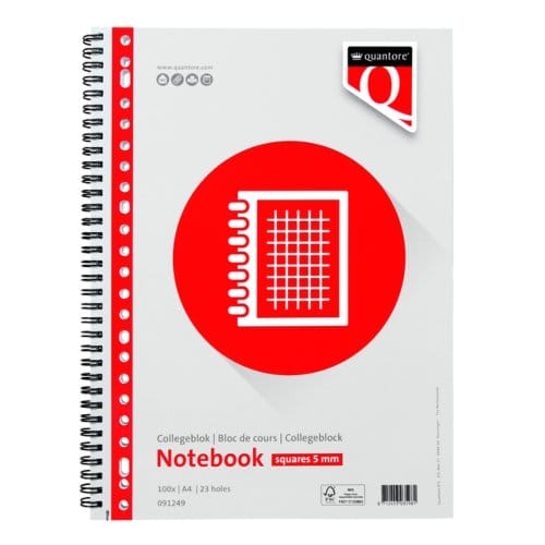 Collegeblok quantore a4 ruit 5mm 23-gaats 100 vel 70gr