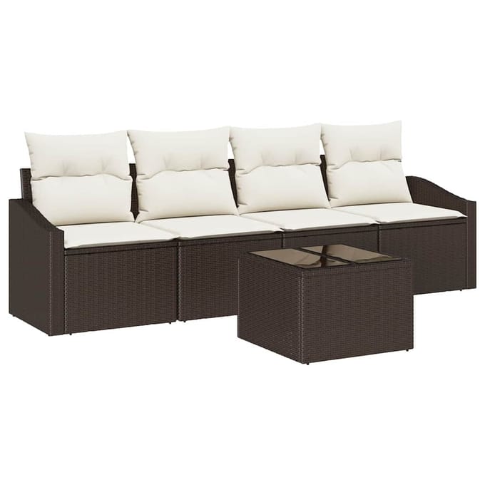 vidaXL Bankstel 5 st Bruin en Crème poly rattan