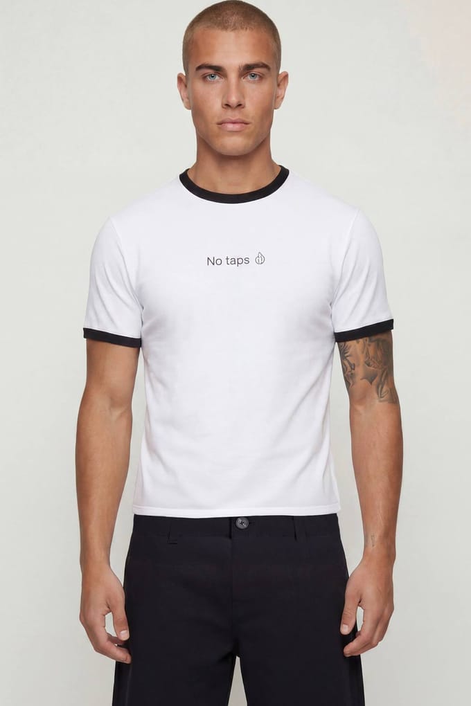 Muscle Fit Verkort Ringer T-shirt Zonder Label | White | Size Large