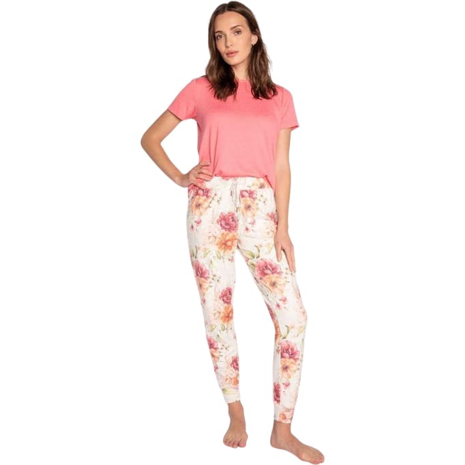 PJ Salvage Dames/Dames Jersey Bloemen Pyjamabroek (Beige)