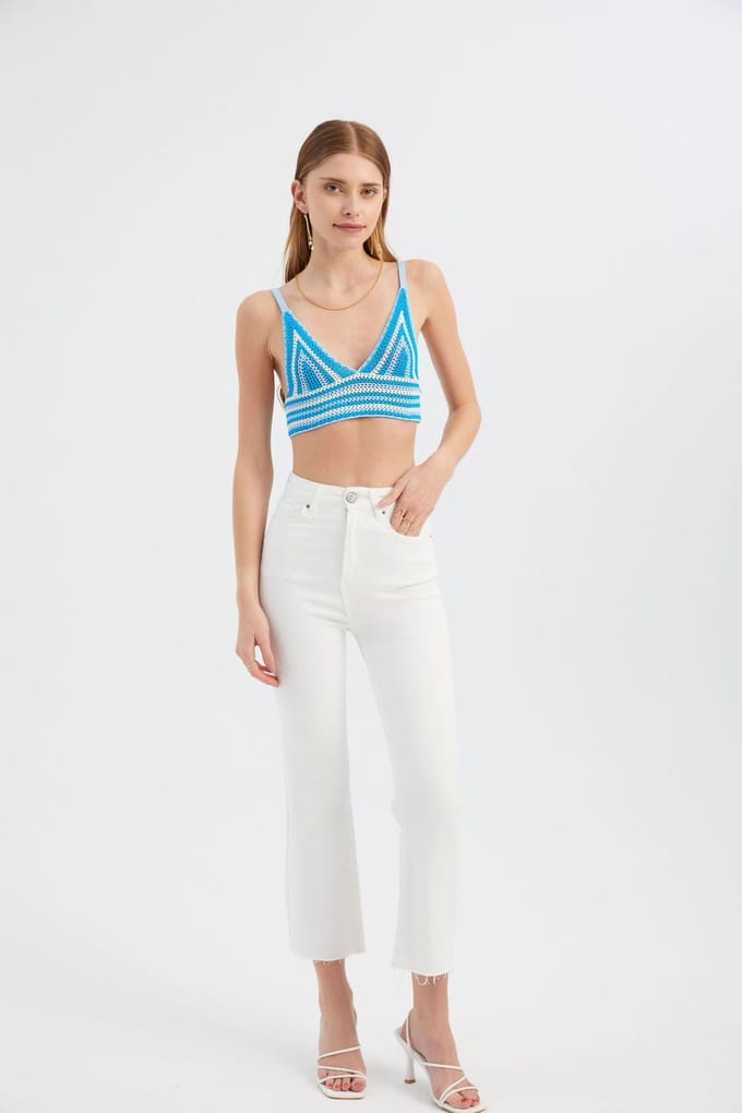 Gestreepte V-hals Gehaakte Crop Top