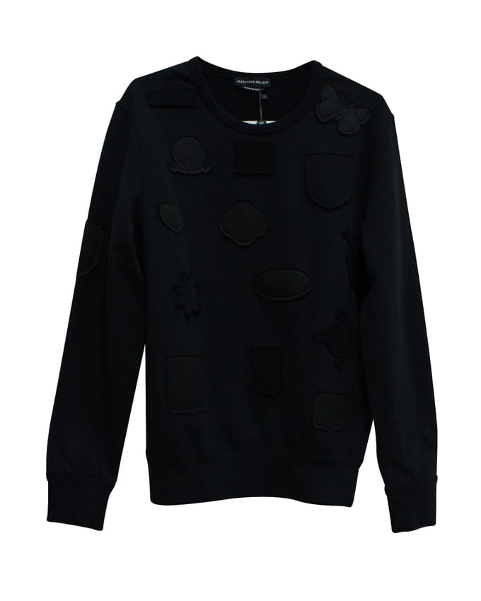 Alexander McQueen Crewneck Badges Pullover in zwart katoen
