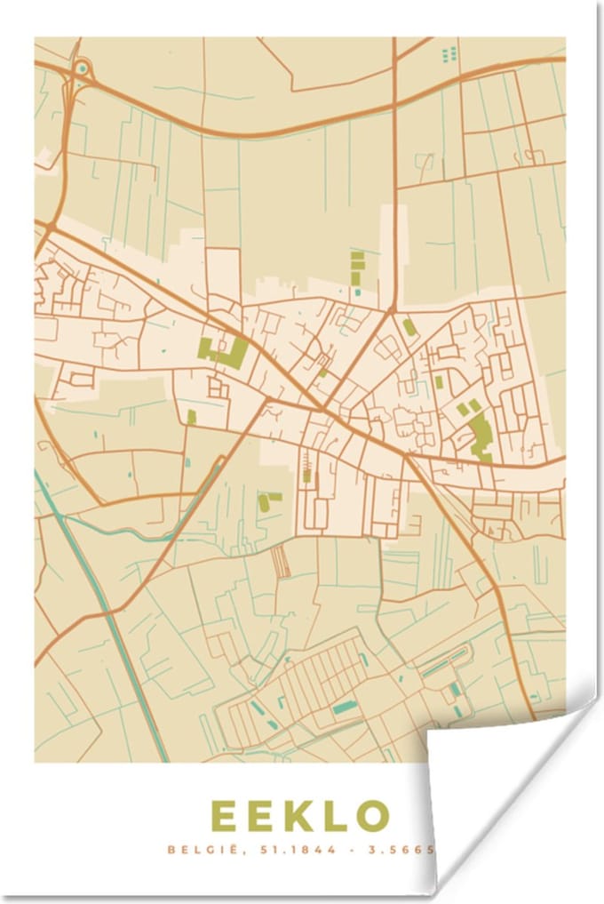 Poster Retro - Plattegrond - Stadskaart - Kaart - België - 60x90 cm