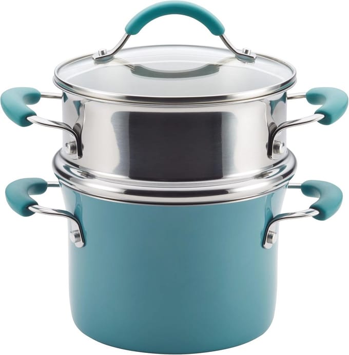 3-Quart Hard Porselein Emaille Anti-aanbak Multi-Pot & Stoomboot Set - Agave Blue