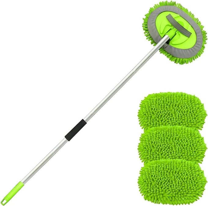 Autowasborstel met telescoopgreep voor auto wassen, microvezel borstel groen