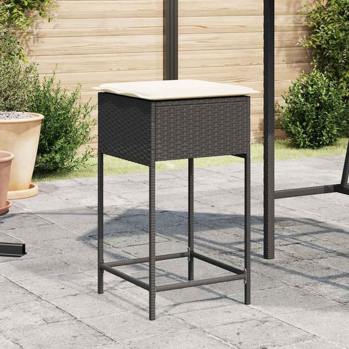 vidaXL - Tuinbarkrukken - met - kussens - 2 - st - poly - rattan - zwart