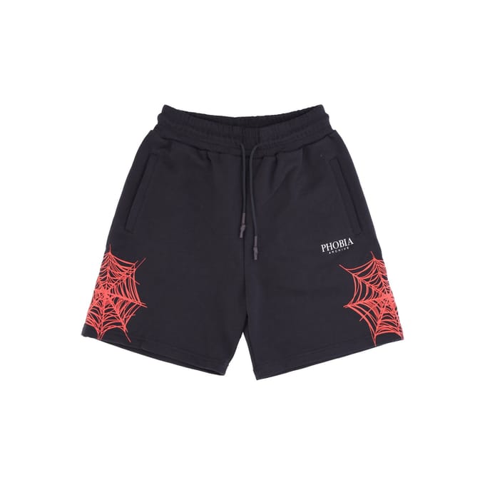 Heren trainingsshorts met spinnenwebprint zwart/rood