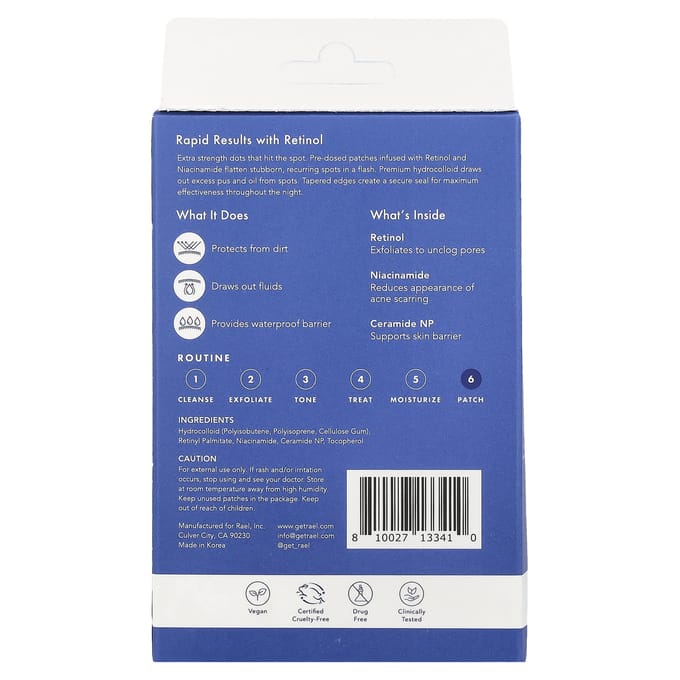 Rael, miracle patch, high-strength retinol spot cover, 48 patches blue
