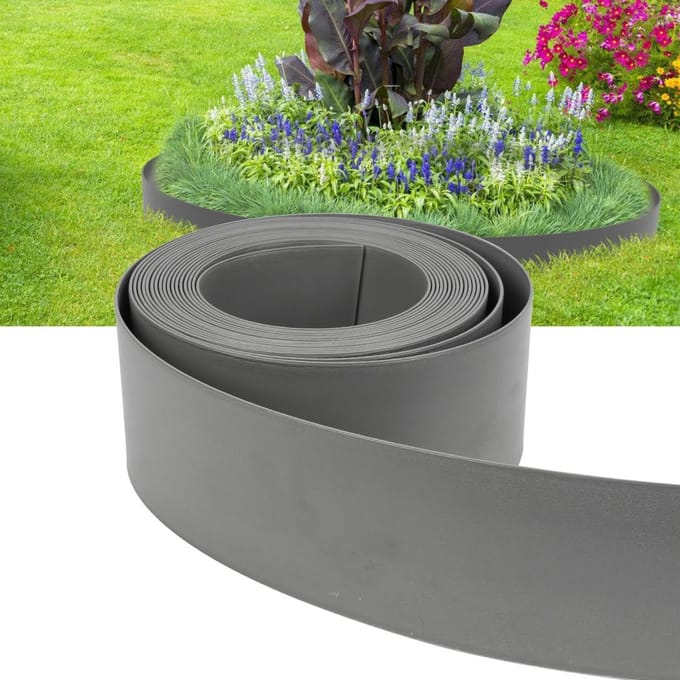 Grasafscheiding Plastic - Tuinrand Bodem - Tuin Verfraaien - Hoge Flexibiliteit - 10 meter - Grijs