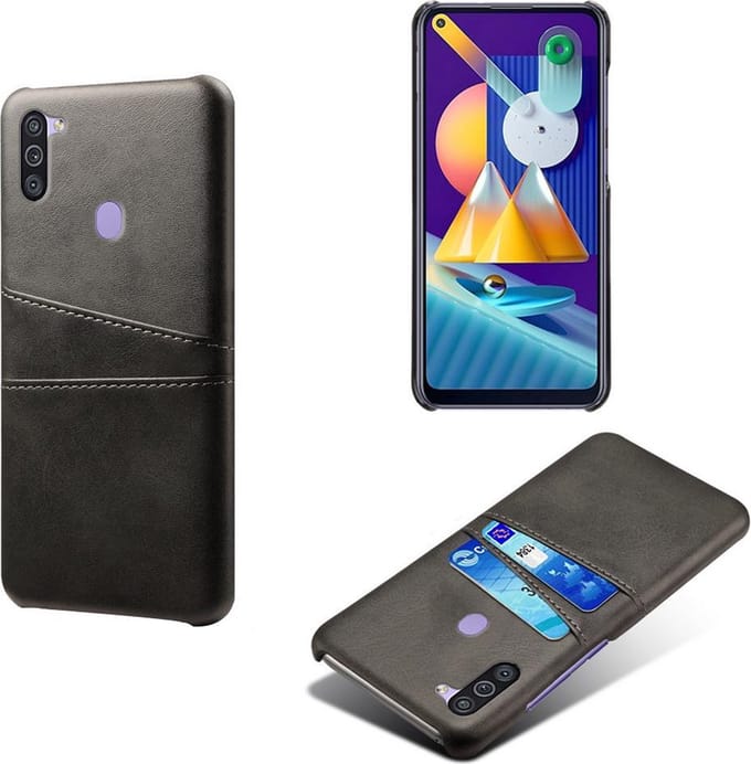 Backcover met Opbergvakjes + PMMA Screenprotector voor Samsung Galaxy M11 _ Zwart