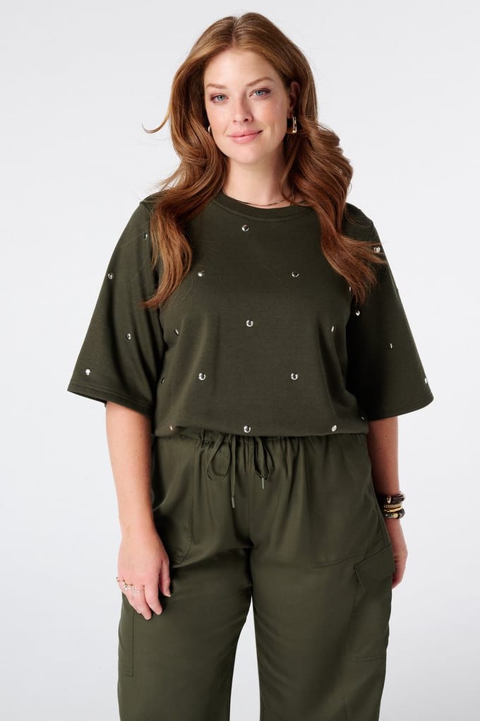 MS Mode T-shirt T-shirt van sweatstof met studs