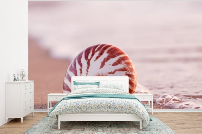 Behang - Fotobehang Schelp - Strand - Zee - Zand - Breedte 295 cm x hoogte 220 cm
