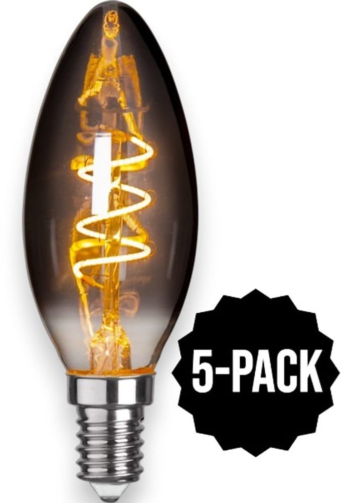 5-Pack | Kaarslamp - E14 - 3W - Super Warm Wit <2200K - Filament - Rookglas