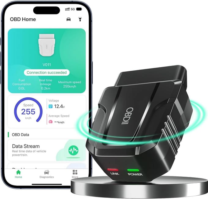 OBD2 Scanner - Autodiagnose Tool - Auto Problemen Lezen - Bluetooth Connectiviteit - 9.65 cm - Zwart