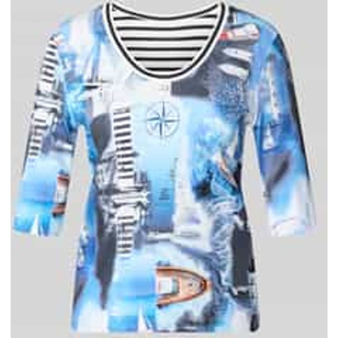 T-shirt in all-over look met 3/4-mouw