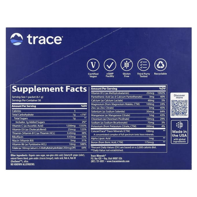 Trace, Power Pack, Acai Berry, 30 stick packs, 6.1 g (0,22 oz) elk