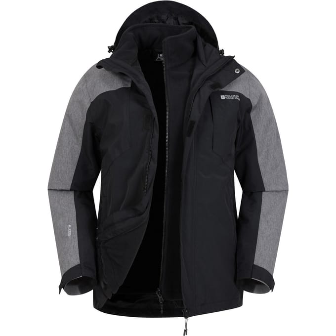 Mountain Warehouse Heren District Extreme 3 in 1 Waterdichte Jas (Zwart)