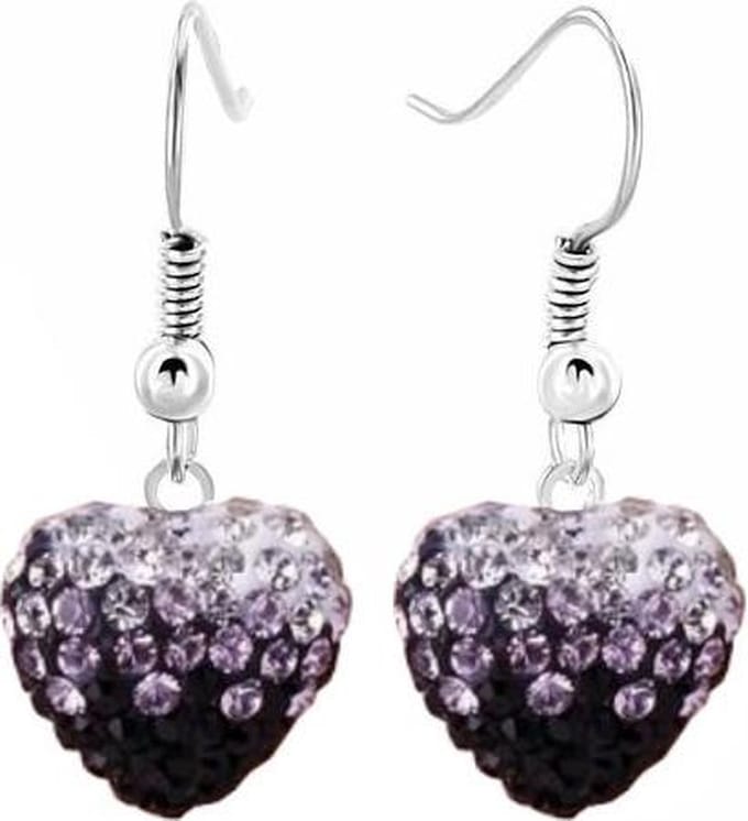 Fako Bijoux® - Oorbellen - Disco Dots - Hanger - Hart Duo - Zwart