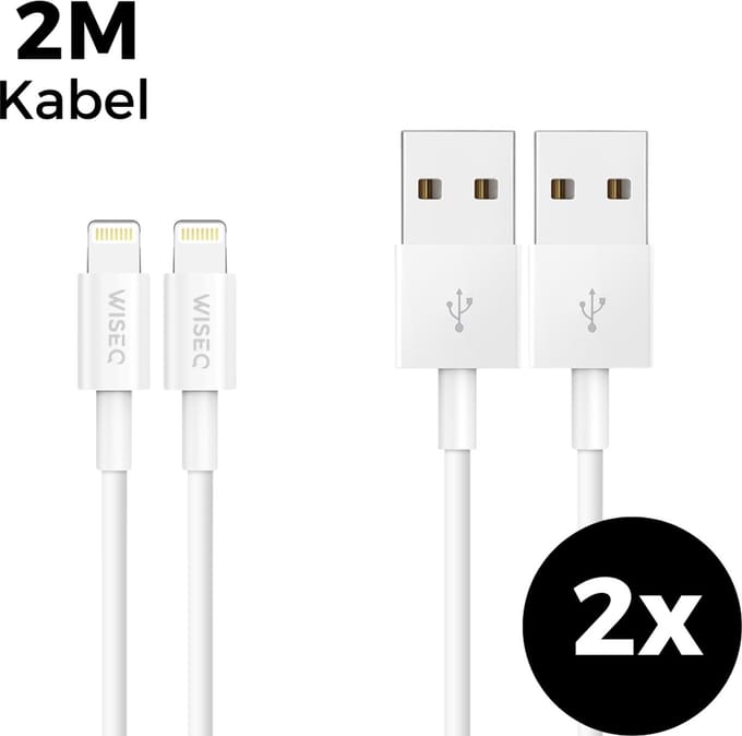 2x iPhone Lightning kabels 2m - USB naar Lightning oplaadkabels set van 2 - geschikt voor Apple iPhone 14 / iPhone 13 / iPhone 12