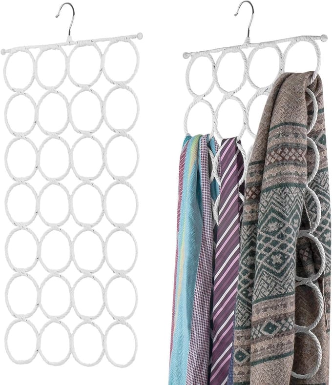 Sjaalorganizer Kast - Accessoirehanger - Kleding Opbergen - 28 Grote Lussen - 2 Stuks - Wit