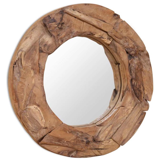 vidaXL - Decoratieve - spiegel - rond - 60 - cm - teakhout