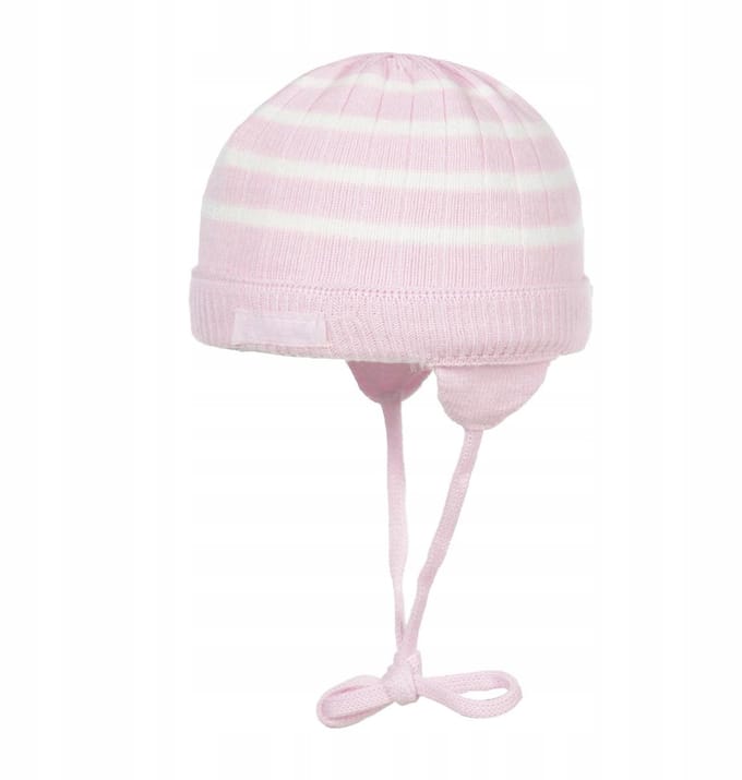 Lichtroze baby mutsje met strik, Döll, maat 43