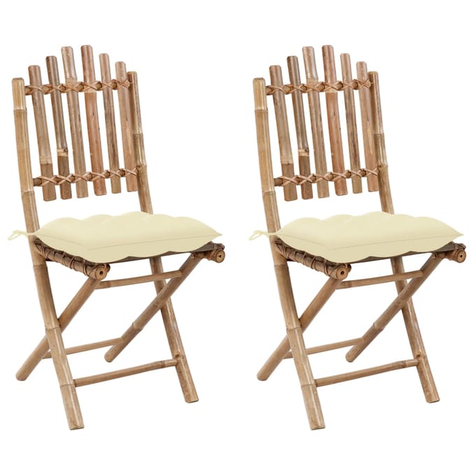 vidaXL - Opklapbare - stoelen - (2 - stuks) - met - kussens, - bamboe