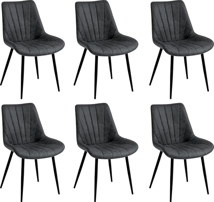 Colenis® - Lesedi Eetkamerstoel - Set Van 6 - Antraciet - Microfiber Stof - Industrieel