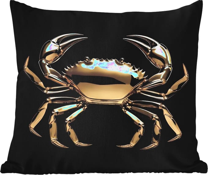 Buitenkussen - Goud - Krab - Dieren - Zwart - 45x45 cm - Weerbestendig