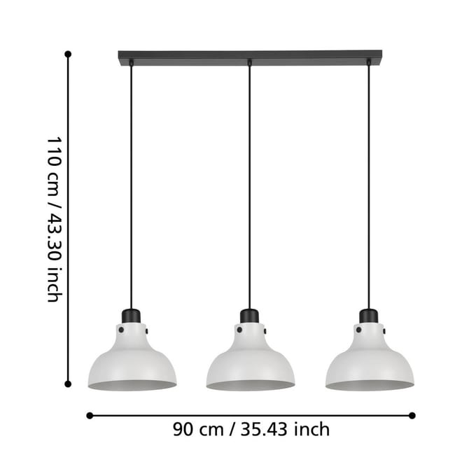 EGLO Matlock hanglamp, lengte 90 cm, grijs/zwart, 3-lamps.