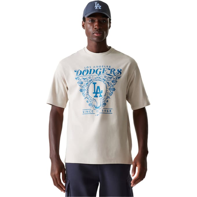 New Era MLB Los Angeles Dodgers Floral Graphic Oversized T-shirt Beige