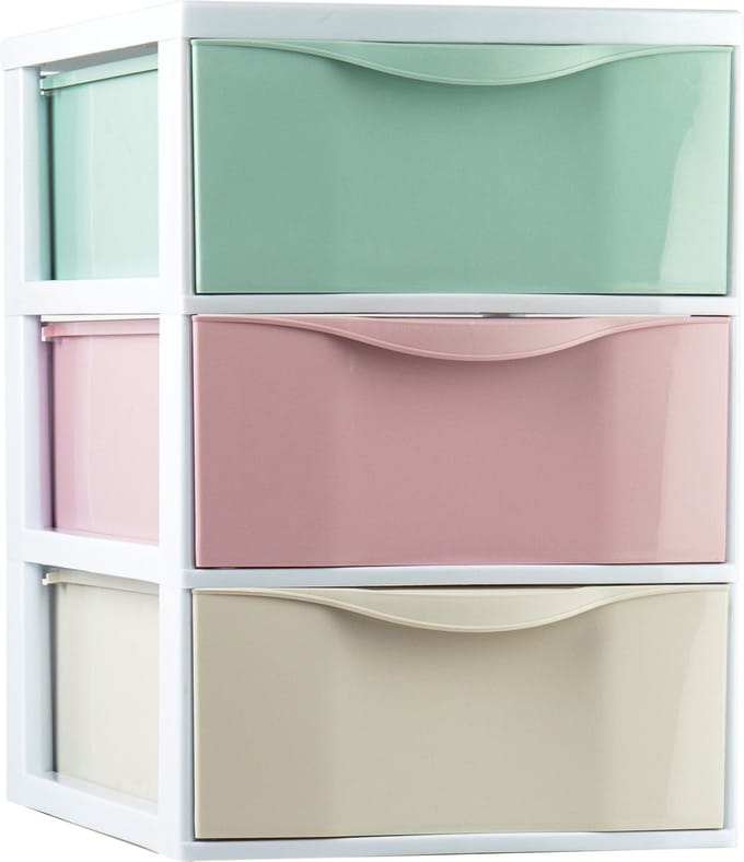 Plasticforte Ladeblokje/bureau organizer met 3x lades - gekleurd - L26 x B37 x H37 cm