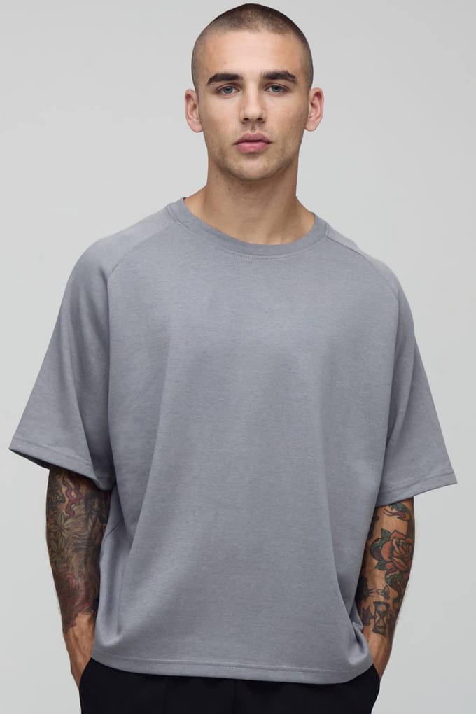 Oversized Boxy Premium Interlock T-Shirt | Charcoal | Size Small