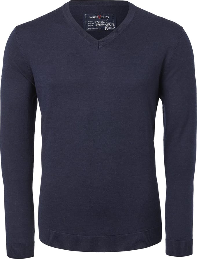 MARVELIS heren trui wol - V-hals - donkerblauw