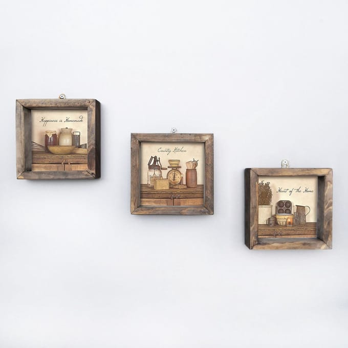 Asir - Decoratief ingelijst MDF-schilderij (3 stuks) - Veelkleurig - 100% MDF - 15 x 15 cm