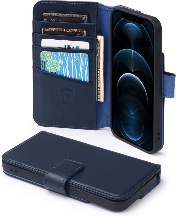 MobyDefend Hoesje - Geschikt voor iPhone 12 / iPhone 12 Pro - Luxe Leren Wallet Bookcase - Blauw