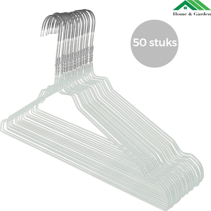 Home&Garden - Kledinghanger - Draadhanger - wit - 50 stuks - Ruimtebesparend
