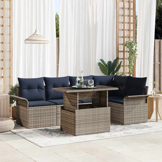 vidaXL Tuin Sofa Set 6 st Grijs Poly riet
