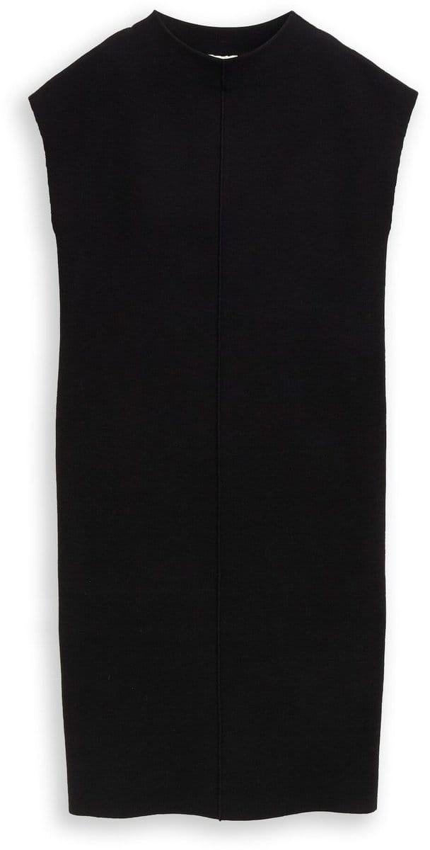 Tom Tailor - Gebreide jurk met opstaande kraag - Maat 36 - deep black