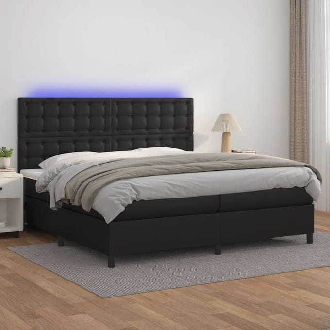 vidaXL - Boxspring - met - matras - en - LED - kunstleer - zwart - 200x200 - cm