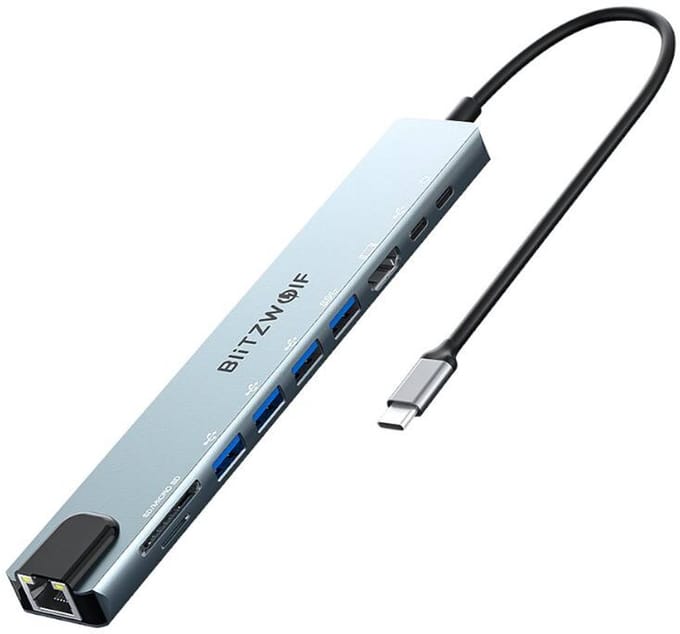 BlitzWolf BW-TH5 10-in-1 USB-C Docking Station (silver) USB hub - 10 - Zilver