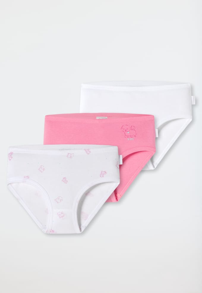 Heupslips, set van 3, fijnrib, wit/roze met hondje 116