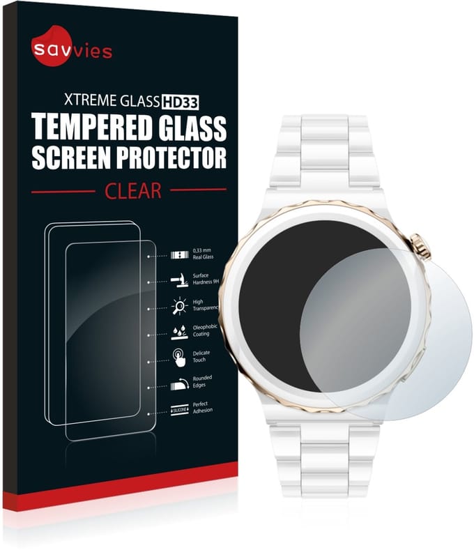 Savvies - Glas Screenprotector voor Huawei Watch GT 3 Pro Ceramic (43mm) - Gehard Beschermglas 9H