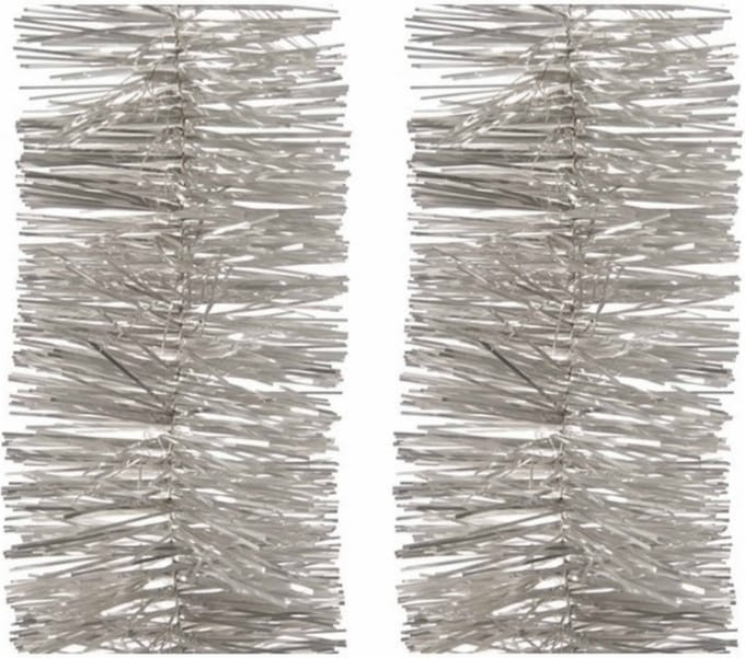 Decoris kerstslinger - 3x - zilver/champagne - 270 x 7 cm - folie/lametta - glans - kerstversiering
