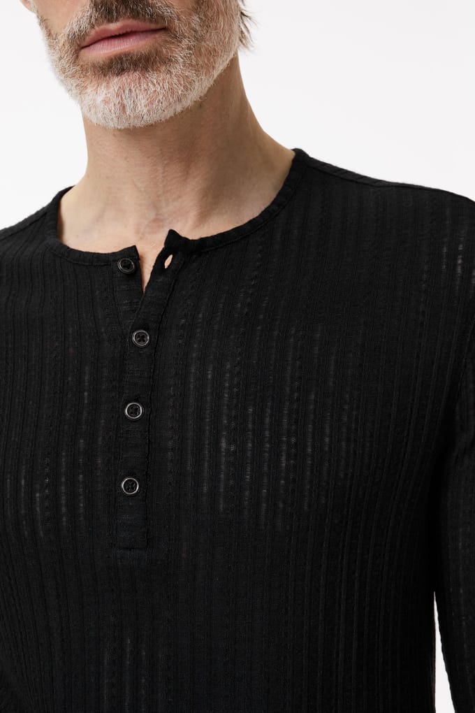John Varvatos Araujo Regular Fit Ls Henley With Float Black Größe: S | Longsleeves Outlet | Herren | Schwarz