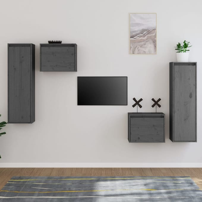 vidaXL - Tv-meubelen - 4 - st - massief - grenenhout - grijs