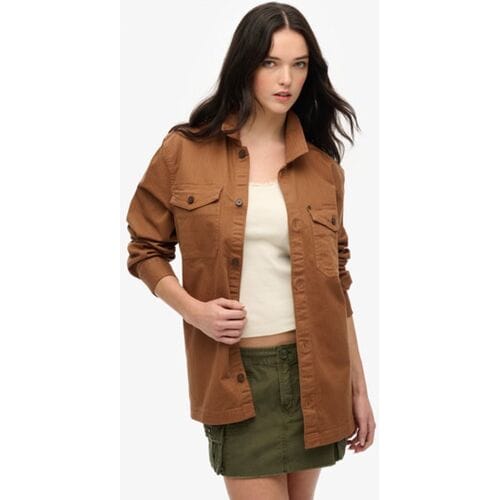 Superdry The Merchant Store - Oversized Overhemd met Visgraatmotief Brown Grootte: Xxl