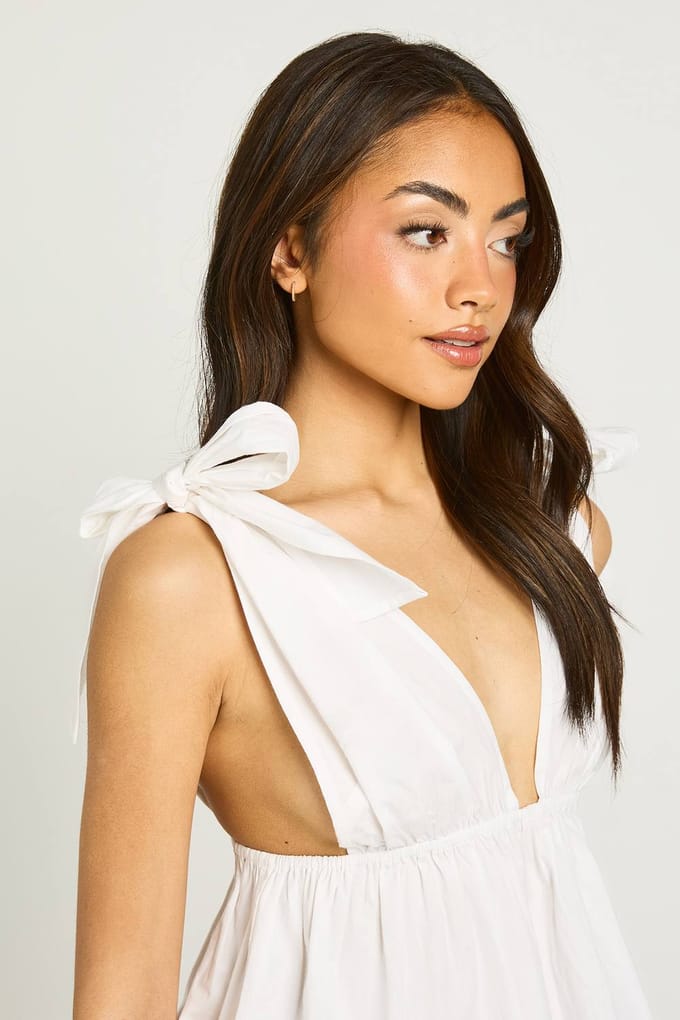 boohoo Dames Poplin Top Met Strikbandjes Op De Schouders | Wit | Maat: 34